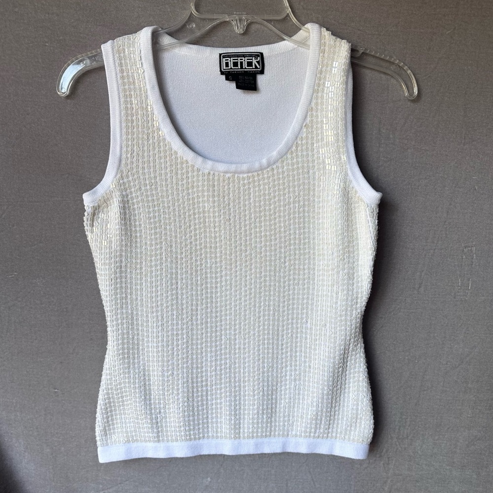 Vintage Berek by Takako Sakon Womens White Cream Sequin Embellished Tank Small
